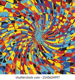 Spring Art 8, Absract Geometric Pattern with Graphic Flowing Shapes Elements of Circles, Sunburst and Rays of Sun Rotating in a Tunnel with Spiraling Effect, Radiating From the Center
