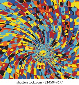 Spring Art 8, Absract Geometric Pattern with Graphic Flowing Shapes Elements of Circles, Sunburst and Rays of Sun Rotating in a Tunnel with Spiraling Effect, Radiating From the Center
