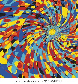 Spring Art 8, Absract Geometric Pattern with Graphic Flowing Shapes Elements of Circles, Sunburst and Rays of Sun Rotating in a Tunnel with Spiraling Effect, Radiating From the Center
