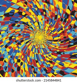 Spring Art 8, Absract Geometric Pattern with Graphic Flowing Shapes Elements of Circles, Sunburst and Rays of Sun Rotating in a Tunnel with Spiraling Effect, Radiating From the Center

