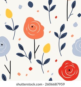 Spring Artistic Aqua Red Pink Yellow French Grey White Abstract Wild Rose Flower Elegant Leaf Watercolor Scandinavian Design Seamless Pattern Wallpaper Curtain Bedding Upholstery  Background Vector