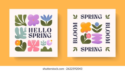 Spring artistic illustrations with abstract flowers and plants.Design templates with modern floral elements.Seasonal backgrounds for holidays prints,invitations,offers,covers,greetings,branding