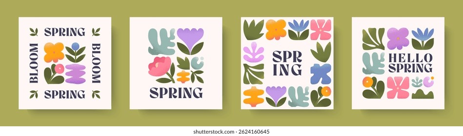 Spring artistic illustrations with abstract flowers and plants.Design templates with modern floral elements.Seasonal backgrounds for holidays prints,invitations,offers,covers,greetings,branding