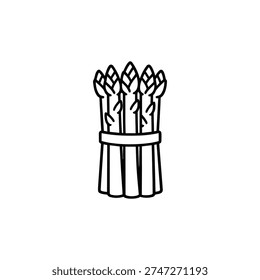 Spring asparagus bundle black and white vector illustration fresh spring asparagus outline vegetable icon