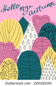 Spring - autumn card on the background of the forest. Vecton illustration.