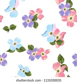 Spring autumn flowers seamless Pattern. Watercolor style floral background for wedding invitation, fabric, wallpaper, print. Botanical hand drawn texture. Green leaves. Light background.