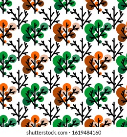 spring autumn geometric trees in a seamless pattern style