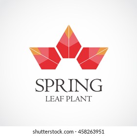 Spring of autumn leaf abstract vector and logo design or template plant business icon of company identity symbol concept