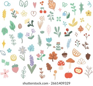 Folhas de outono de primavera e Flores Vetor Pack