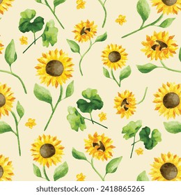 Spring or autumn sunflowers with teal background pattern. Leaves, sunflowers ditsy. Perfect for fall, Thanksgiving, holidays, fashion, dresses, fabric, textile. Seamless repeat swatch.