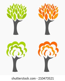 Spring and autumn trees seasons set. Vector illustration