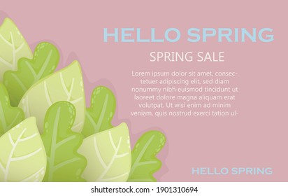 Spring background with 3d leaves. Bright background for discounts, sales, information, poster, flyer. Popular background with designer, bright, unusual, colorful leaves. design concept  spring banner