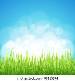 Spring background. Abstract backdrop with green grass. Bokeh design.