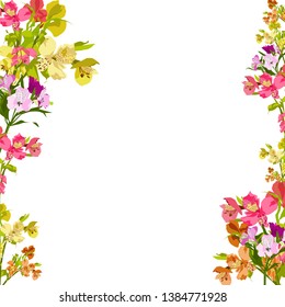Spring background .Alstroemeria flowers. Botanical texture. Floral background. Flower card. Invitation frame. Colorful summer texture. Spring illustration. Summer flower vector illustration
