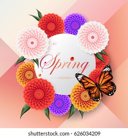 Spring background among beautiful colorful dahlia flower, design template for advertisement, Wallpaper, flyer, invitation, poster, brochure and gift voucher, Vector illustration