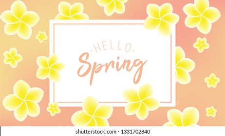 Spring background with beautiful colorful flower, card for spring season, promotion offer with spring element design, leaves and flower decoration, hand lettering font, sale banner. eps10 vector.
