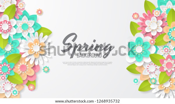 春の背景に美しいカラフルな花 テンプレート バナー 壁紙 チラシ 招待状 ポスター パンフレット 伝票割引に使用できます ベクターイラスト のベクター画像素材 ロイヤリティフリー