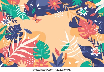 Spring background with beautiful flowers banner vector illustration. Colorful flat spring background Vector.