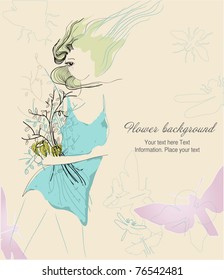 Spring background with beautiful girl