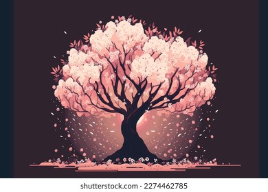 Spring background with beautiful Sakura tree, illustration