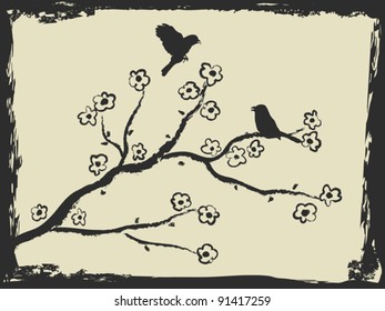 spring background with birds and plum blossom