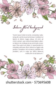 Spring background with blooming sakura flowers. Design template with place for text.