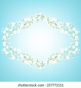 Spring background with blooming tree branches frame