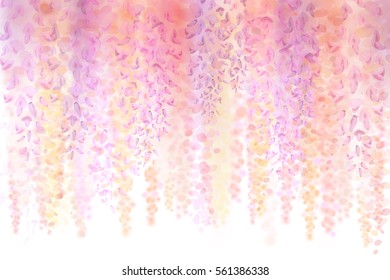 Spring background with blooming wisteria. Gentle watercolor spring flowers on a white background. Can be used for wallpaper, wedding invitations, greeting cards for birthday, valentine's day. svg