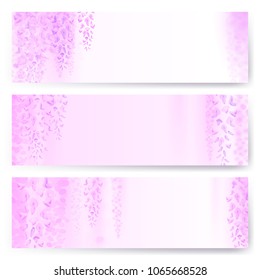 Spring background with blooming wisteria. horizontal banner