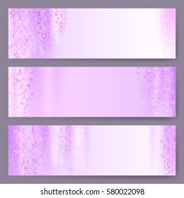 Spring background with blooming wisteria. horizontal banner.  Can be used for birthday, wedding, anniversary, 8 march, woman's day. Seasonal sales.