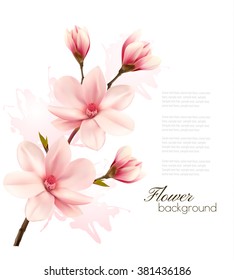 Spring background with blossom brunch of pink flowers. Vector