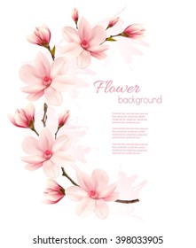 Spring background with blossom brunch of pink flowers. Vector