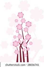 Spring background with blossom pink flowers. Vector illustration.