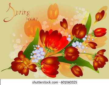 Spring background with bouquet of tulips. EPS10 vector illustration