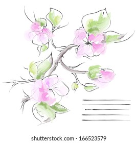 Spring background with branch of sakura. Vector illustration.