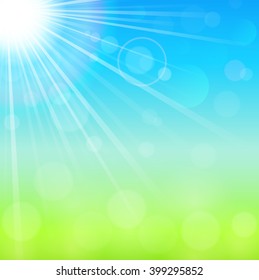 Spring background with bright sun