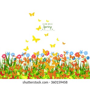 Spring Background with butterflies colorful
