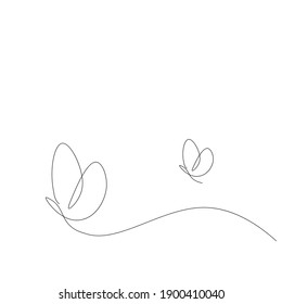 Spring background. Butterfly silhouette line drawing, vector illustration