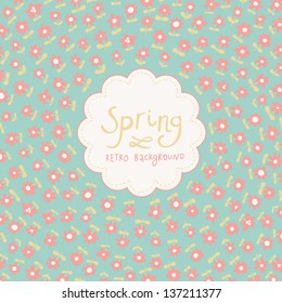 Spring background. Card made of flowers with textbox