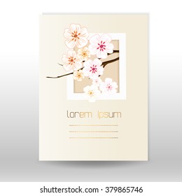 Spring background with cherry blossom branch. Mockup flyers and brochures.