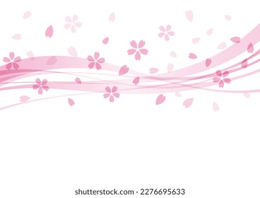 Fondo de primavera con flores y olas de cerezo, ilustración vectorial