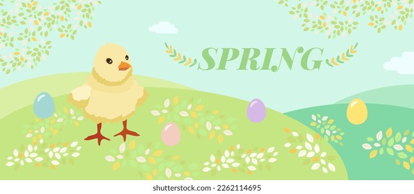 Spring background, cherry trees fallen with pink flowers.  Happy Easter Sale banners, greeting cards. 