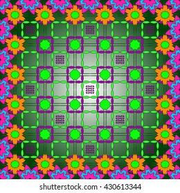 Spring background of color flowers and mesh. Floral pattern. Vector illustration. Design 