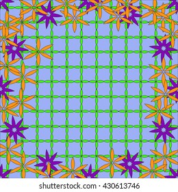 Spring background of color flowers and mesh. Floral pattern. Flower vector pattern. Vector illustration pattern. Design pattern. Spring pattern. Pattern for presentation. Pattern for postcard.