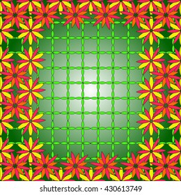 Spring background of color flowers and mesh. Floral pattern. Flower vector pattern. Vector illustration pattern. Design pattern. Spring pattern. Pattern for presentation. Pattern for postcard.