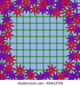 Spring background of color flowers and mesh. Floral pattern. Flower vector pattern. Vector illustration pattern. Design pattern. Spring pattern. Pattern for presentation. Pattern for postcard.