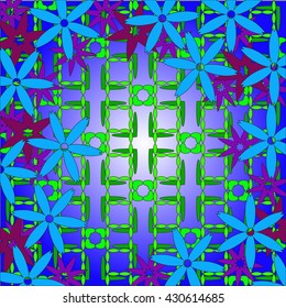 Spring background of color flowers and mesh. Floral pattern. Vector illustration. Design 