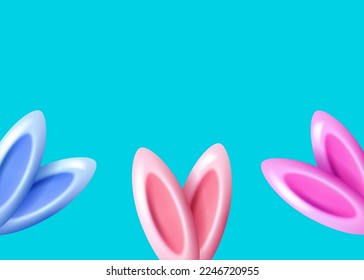 Fondo de primavera con orejas de conejo de color. Contento fondo de Pascua con objetos 3D