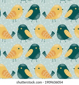 Fondo primaveral con aves coloridas, patrón vectorial sin fisuras para tejidos, ropa, vacaciones, papel de embalaje, decoración.