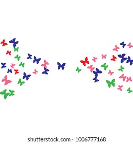 Spring Background with Colorful Butterflies. Simple Feminine Pattern for Card, Invitation, Print. Trendy Decoration with Beautiful Butterfly Silhouettes. Vector Background with Moth
